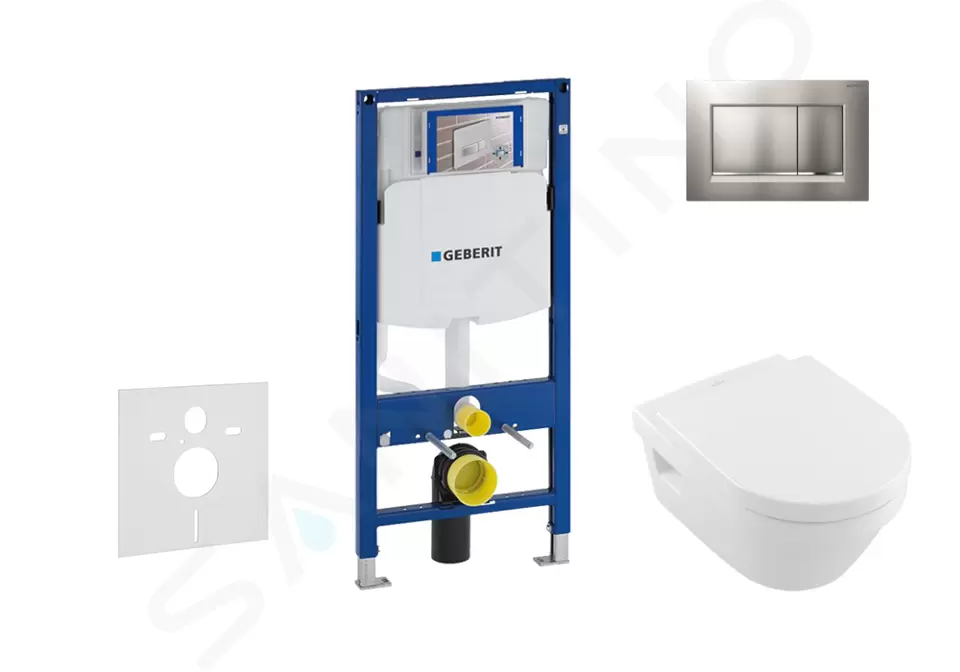 Modul na závesné WC s tlačidlom Sigma30, matný chróm/chróm + Villeroy Boch - WC a doska, DirectFlush, SoftClose, CeramicPlus