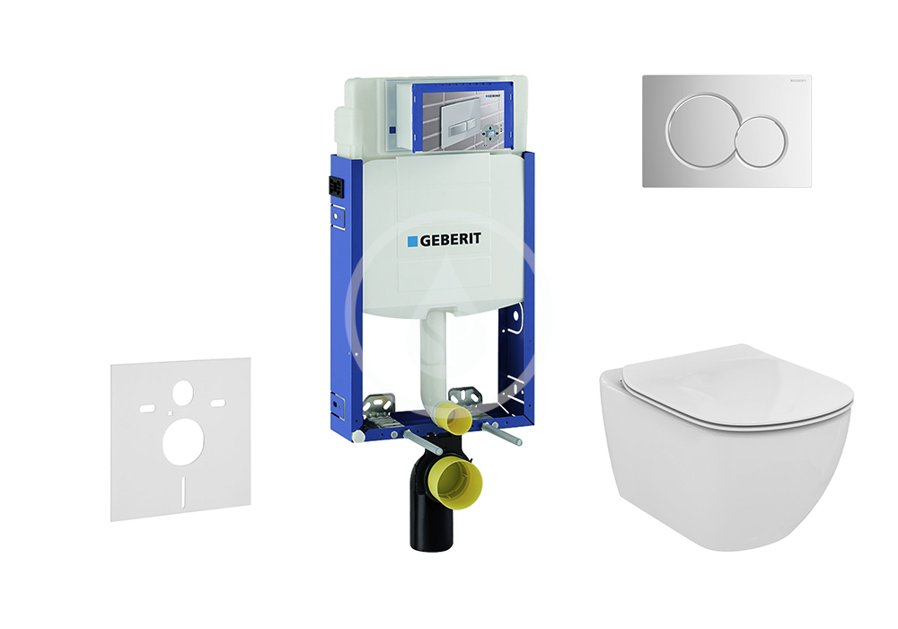 Modul na závesné WC s tlačidlom Sigma01, lesklý chróm + Ideal Standard Tesi - WC a doska, Aquablade, SoftClose