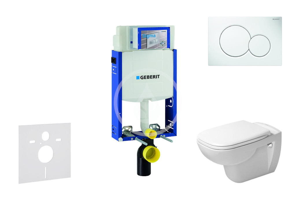 Modul na závesné WC s tlačidlom Sigma01, alpská biela + Duravit D-Code - WC a doska, Rimless, SoftClose