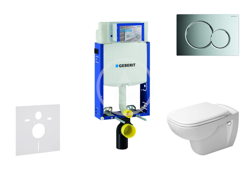 Modul na závesné WC s tlačidlom Sigma01, lesklý chróm + Duravit D-Code - WC a doska, Rimless, SoftClose