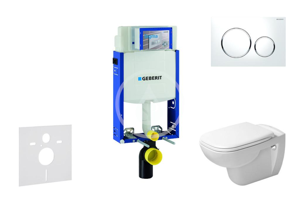 Modul na závesné WC s tlačidlom Sigma20, biela/lesklý chróm + Duravit D-Code - WC a doska, Rimless, SoftClose