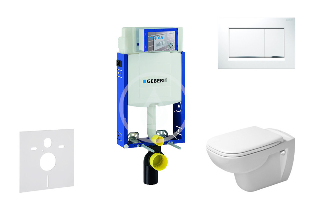 Modul na závesné WC s tlačidlom Sigma30, biela/lesklý chróm + Duravit D-Code - WC a doska, Rimless, SoftClose