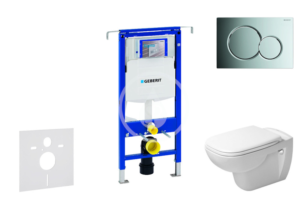 Modul na závesné WC s tlačidlom Sigma01, lesklý chróm + Duravit D-Code - WC a doska, Rimless, SoftClose