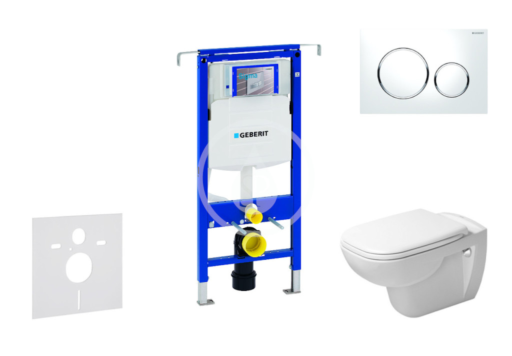 Modul na závesné WC s tlačidlom Sigma20, biela/lesklý chróm + Duravit D-Code - WC a doska, Rimless, SoftClose