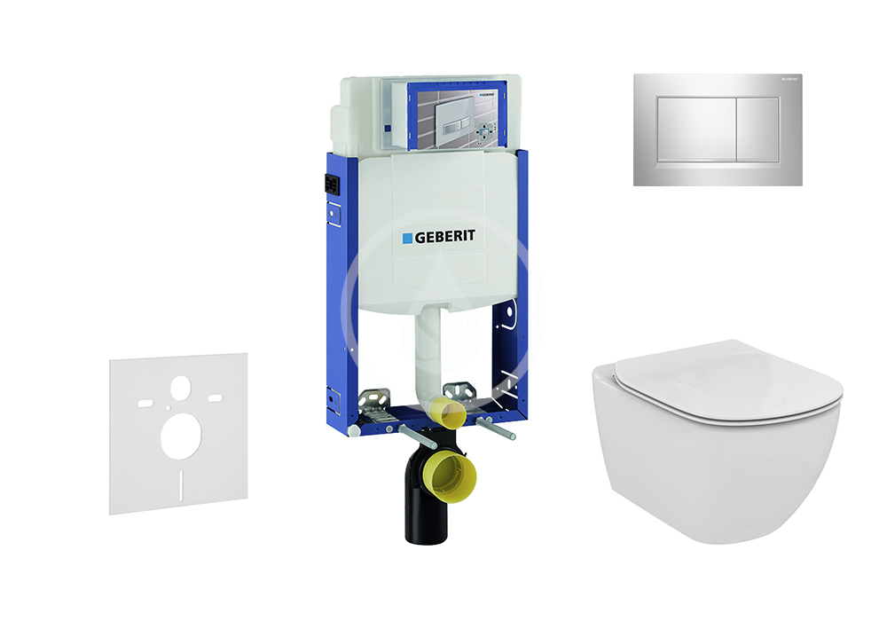 Modul na závesné WC s tlačidlom Sigma30, lesklý chróm/chróm mat + Ideal Standard Tesi - WC a doska, Aquablade, SoftClose