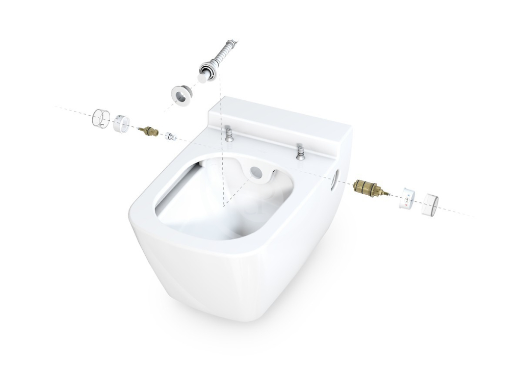 Modul na závesné WC s tlačidlom Sigma50, alpská biela + Tece One - sprchovacia toaleta a doska, Rimless, SoftClose