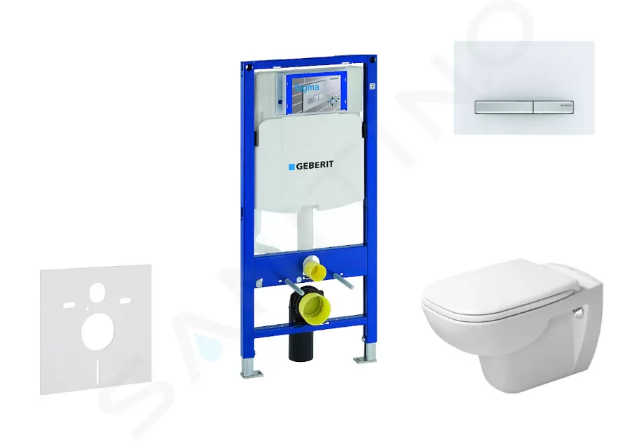 Modul na závesné WC s tlačidlom Sigma50, alpská biela + Duravit D-Code - WC a doska, Rimless, SoftClose