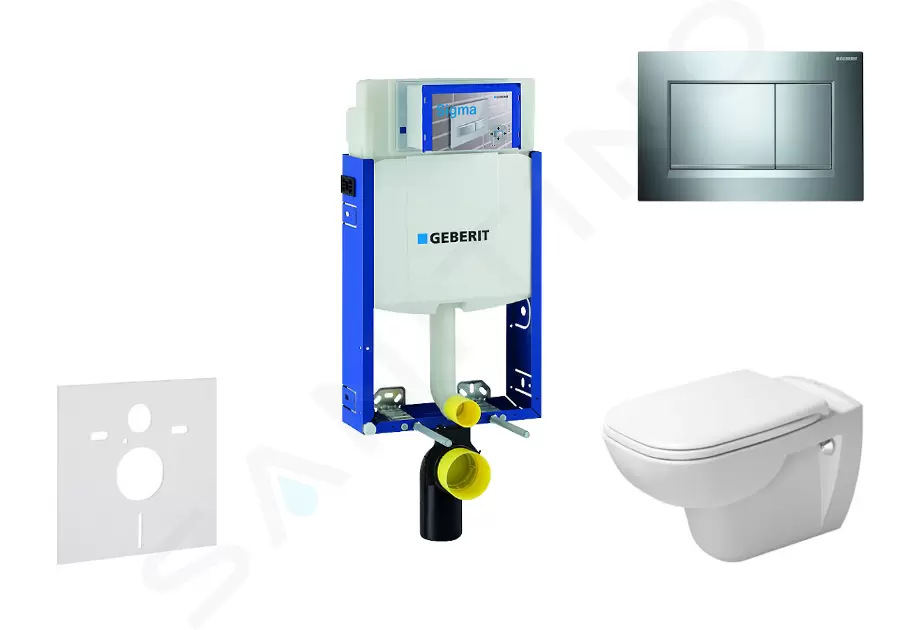 Modul na závesné WC s tlačidlom Sigma30, lesklý chróm/chróm mat + Duravit D-Code - WC a doska, Rimless, SoftClose