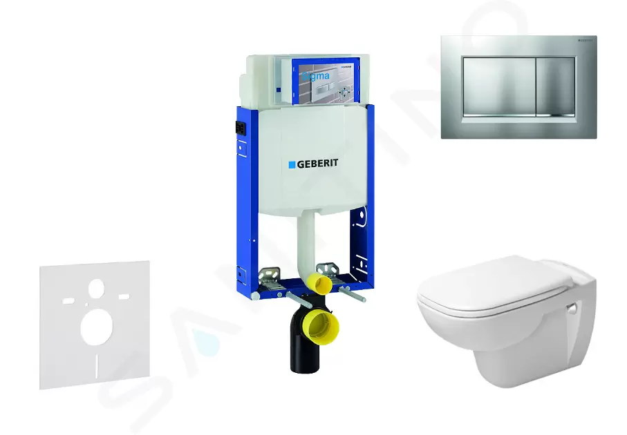 Modul na závesné WC s tlačidlom Sigma30, matný chróm/chróm + Duravit D-Code - WC a doska, Rimless, SoftClose