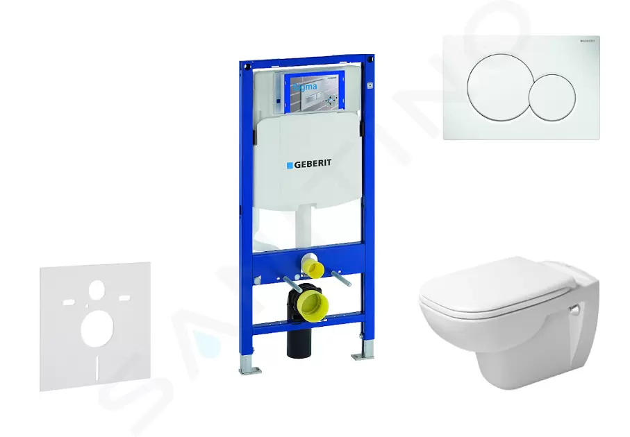 Modul na závesné WC s tlačidlom Sigma01, alpská biela + Duravit D-Code - WC a doska, Rimless, SoftClose