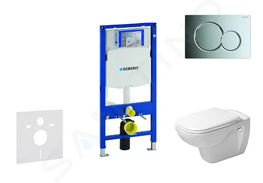 Modul na závesné WC s tlačidlom Sigma01, lesklý chróm + Duravit D-Code - WC a doska, Rimless, SoftClose