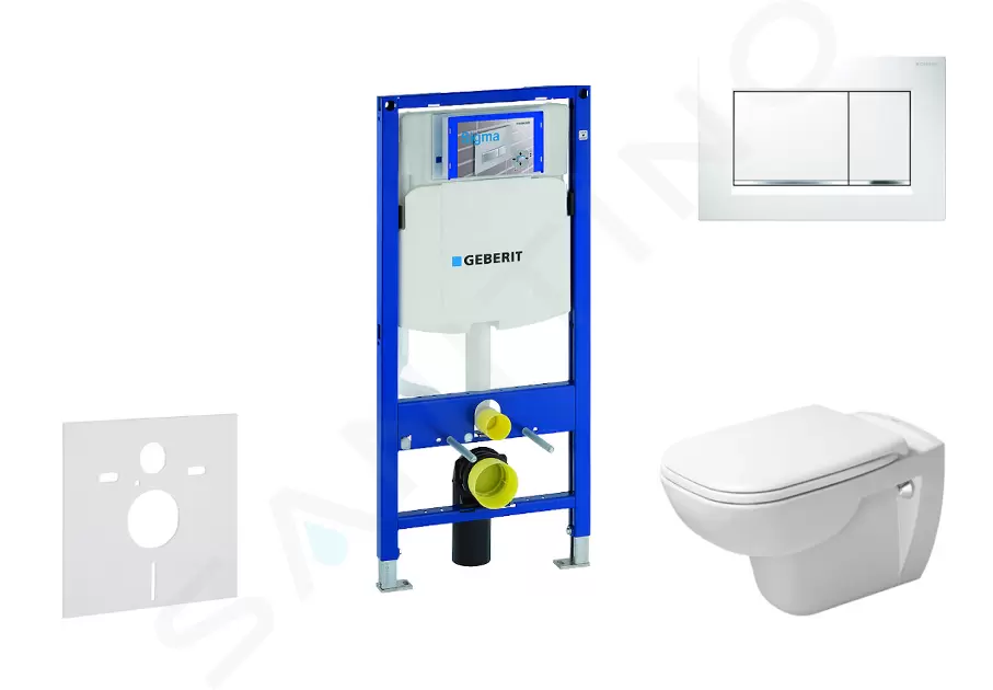 Modul na závesné WC s tlačidlom Sigma30, biela/lesklý chróm + Duravit D-Code - WC a doska, Rimless, SoftClose