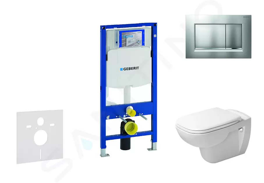 Modul na závesné WC s tlačidlom Sigma30, matný chróm/chróm + Duravit D-Code - WC a doska, Rimless, SoftClose