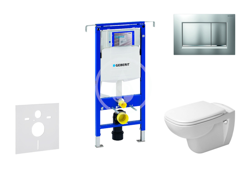 Modul na závesné WC s tlačidlom Sigma30, matný chróm/chróm + Duravit D-Code - WC a doska, Rimless, SoftClose