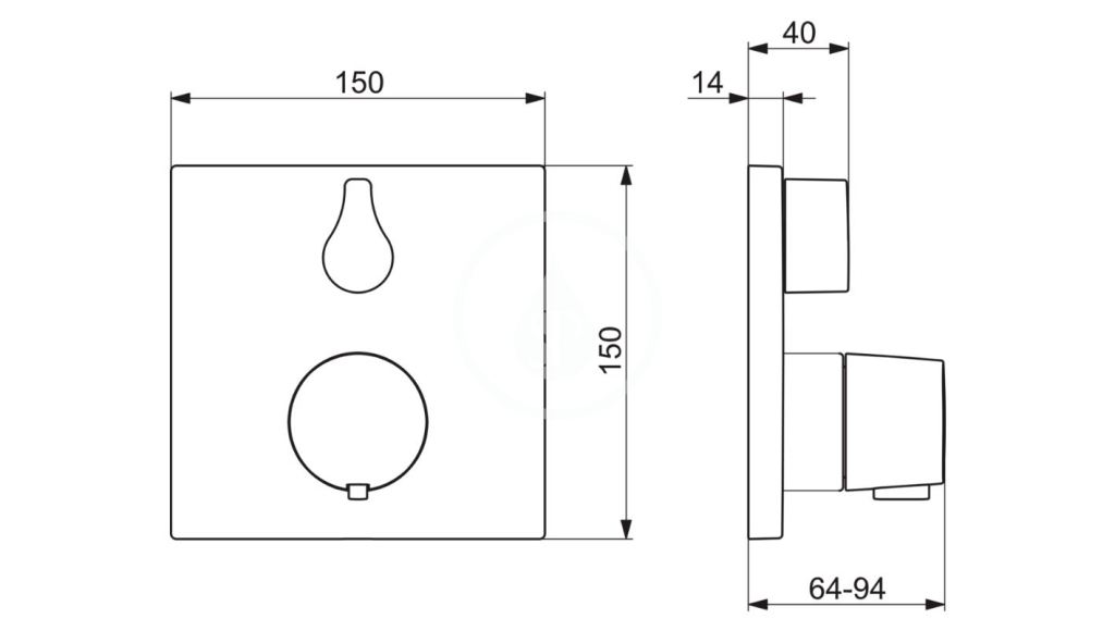 Termostatická batéria pod omietku, na 2 spotrebiče, s prepínačom, chróm