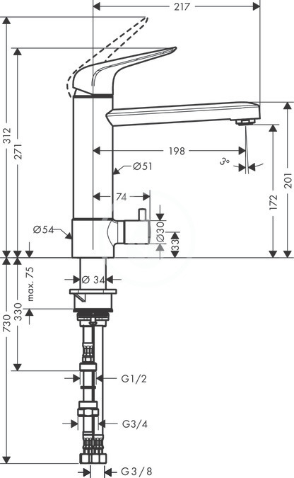 Drezová batéria M424-H180 s uzatváracím ventilom, chróm