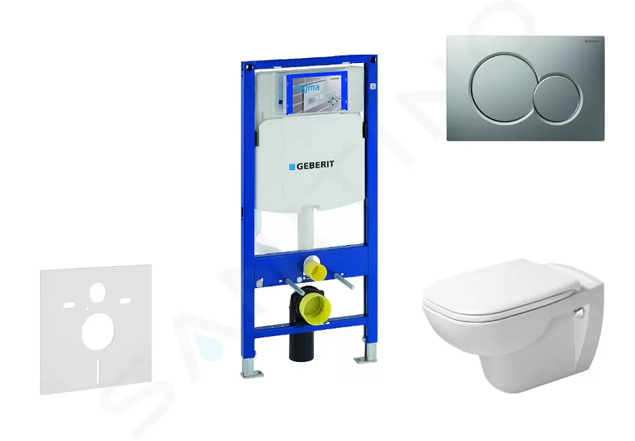 Modul na závesné WC s tlačidlom Sigma01, matný chróm + Duravit D-Code - WC a doska, Rimless, SoftClose