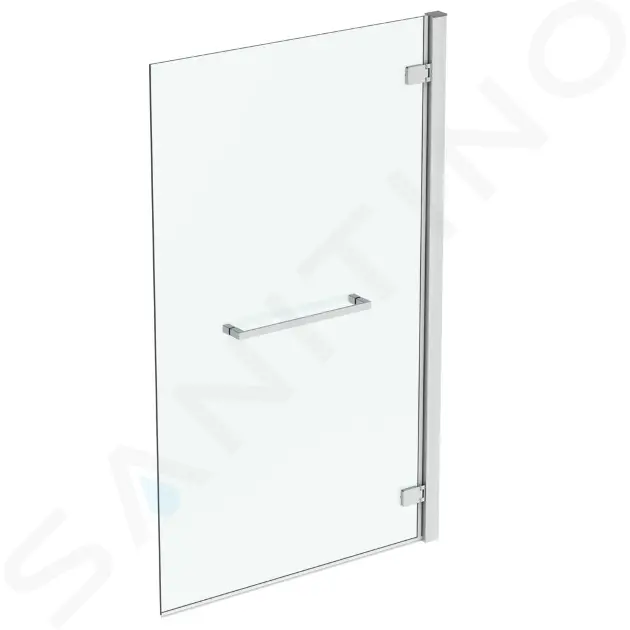 Vaňová zástena s držiakom na uterák, 90 cm, pravá, silver bright/číre sklo