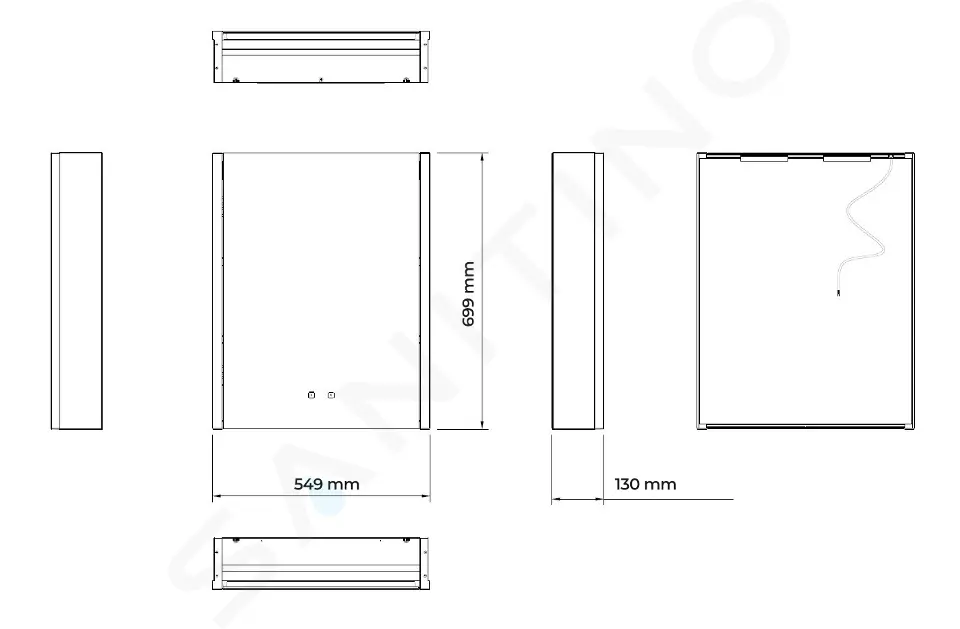 Zrkadlová skrinka s LED osvetlením, vyhrievaním a USB portom, 55x70x13 cm, biela