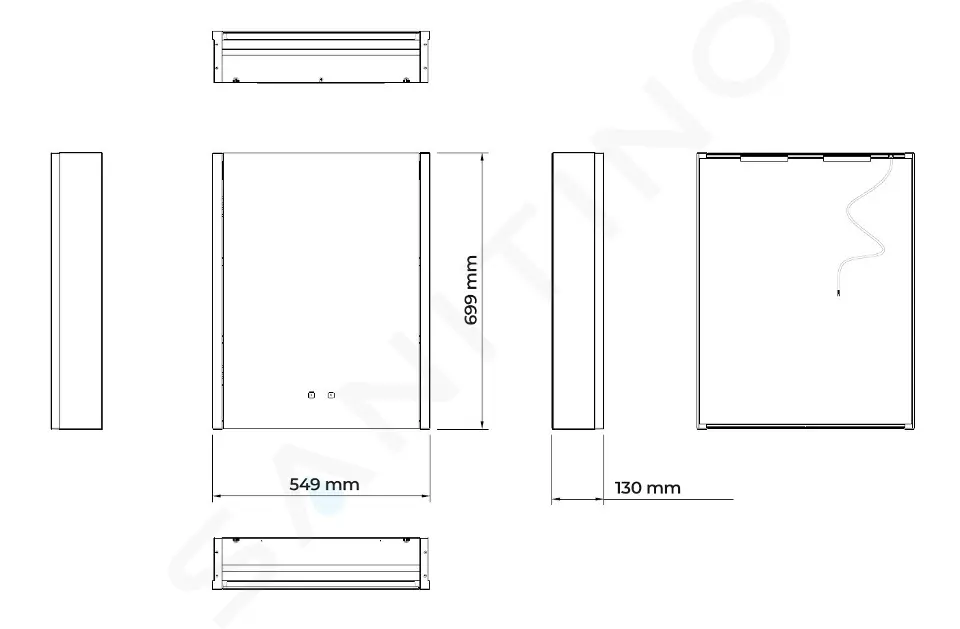 Zrkadlová skrinka s LED osvetlením, vyhrievaním a USB portom, 55x70x13 cm, matná čierna