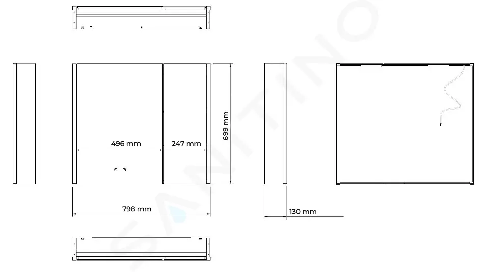 Zrkadlová skrinka s LED osvetlením, vyhrievaním a USB portom, 80x70x13 cm, biela