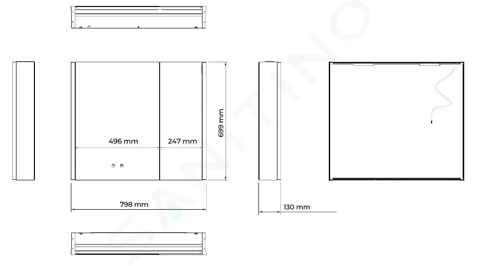 Zrkadlová skrinka s LED osvetlením, vyhrievaním a USB portom, 80x70x13 cm, matná čierna